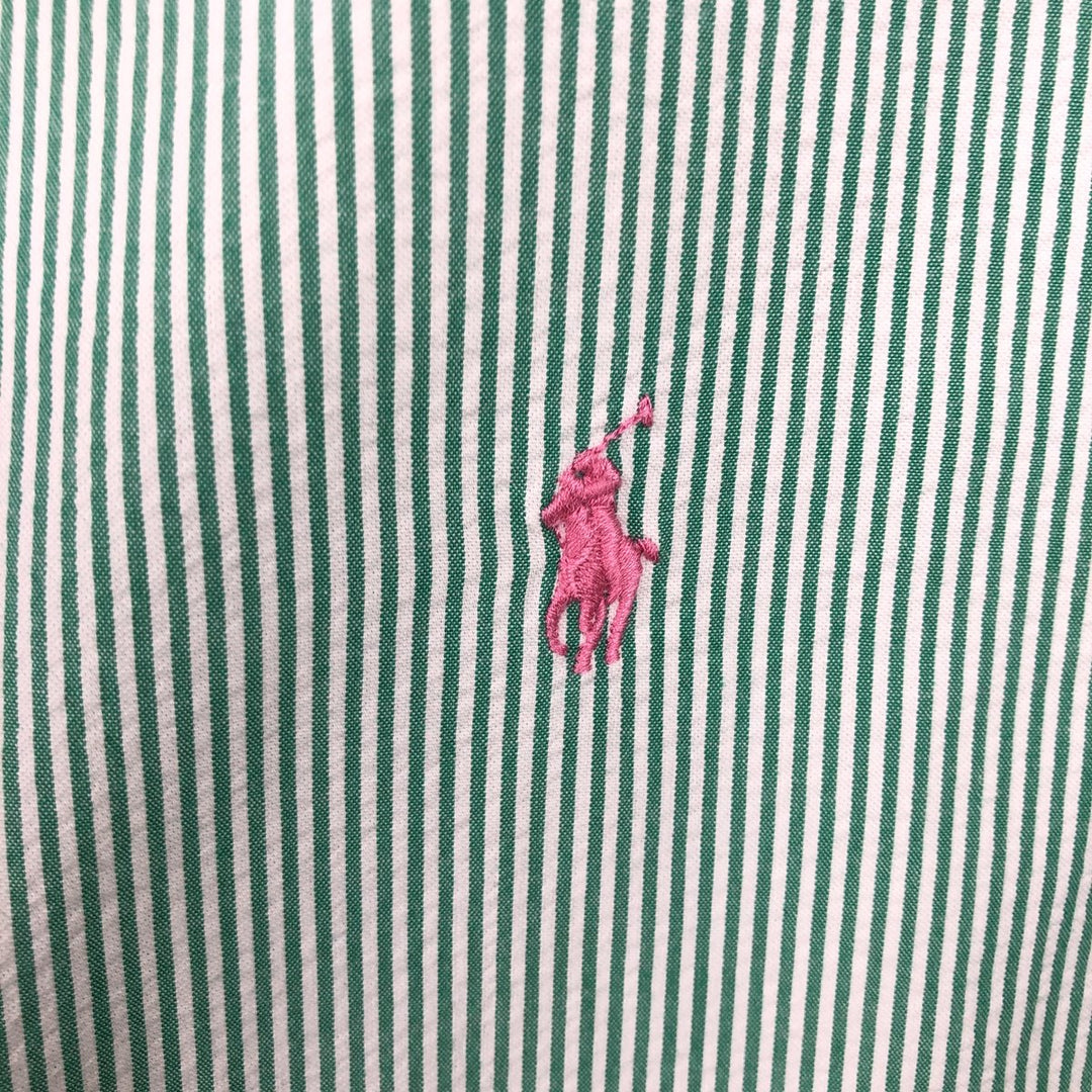 Ralph Lauren CUSTOM FIT Seersucker Short Sleeve Button Down Striped Shirt Men's L size cotton green type Vintage Second Hand