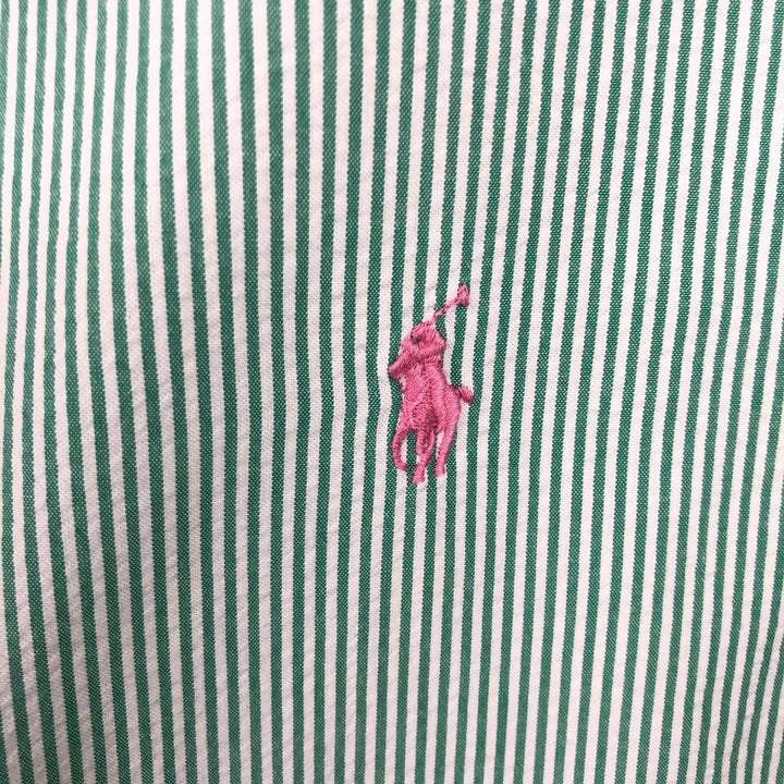Ralph Lauren CUSTOM FIT Seersucker Short Sleeve Button Down Striped Shirt Men's L size cotton green type Vintage Second Hand