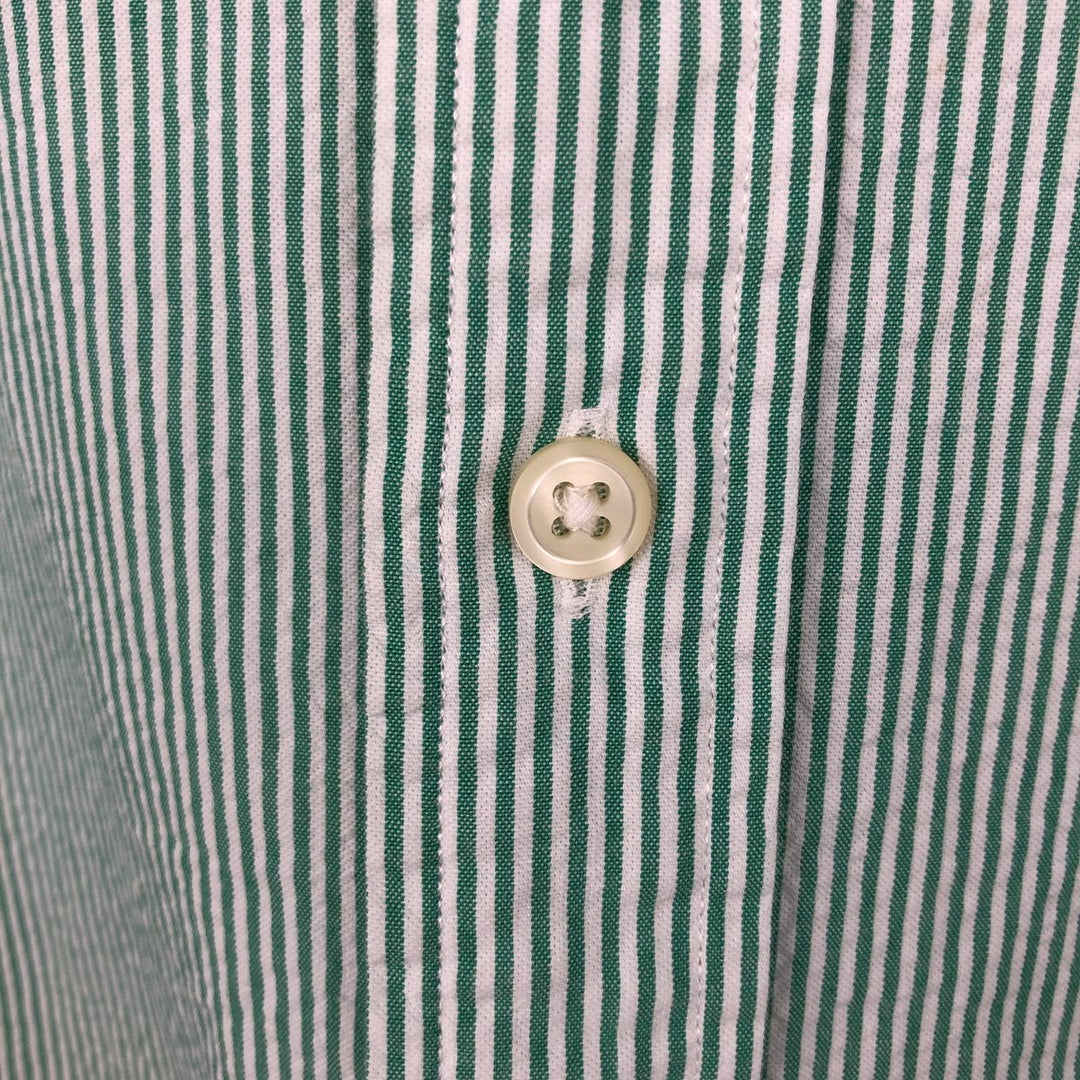 Ralph Lauren CUSTOM FIT Seersucker Short Sleeve Button Down Striped Shirt Men's L size cotton green type Vintage Second Hand