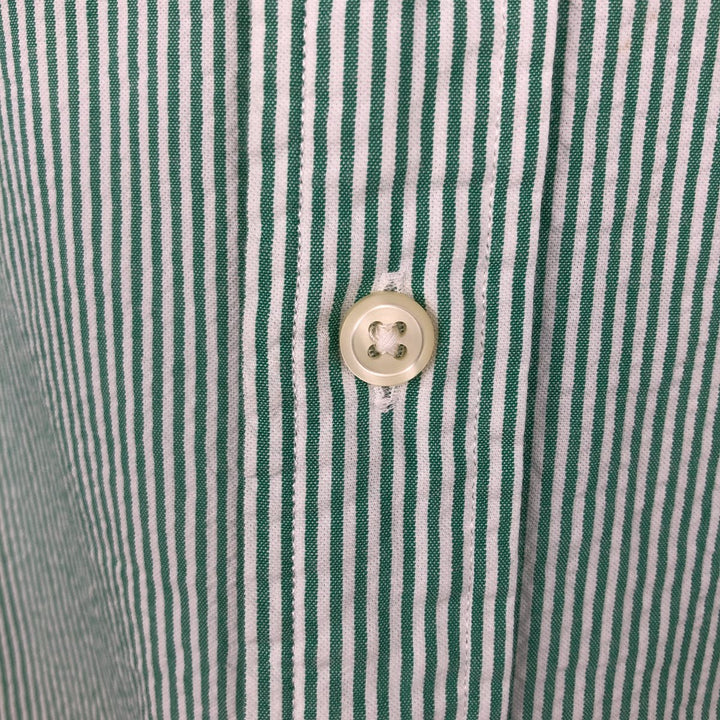 Ralph Lauren CUSTOM FIT Seersucker Short Sleeve Button Down Striped Shirt Men's L size cotton green type Vintage Second Hand