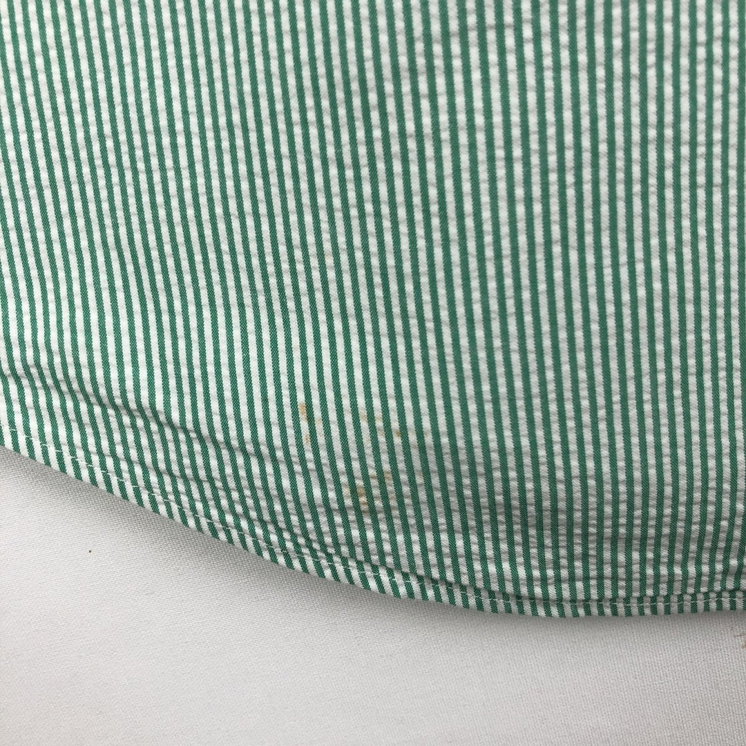 Ralph Lauren CUSTOM FIT Seersucker Short Sleeve Button Down Striped Shirt Men's L size cotton green type Vintage Second Hand