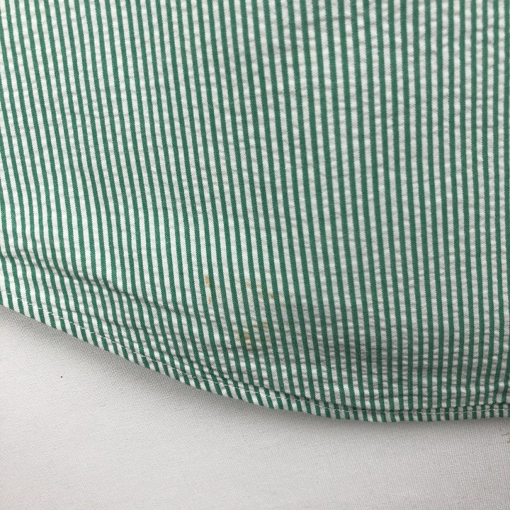 Ralph Lauren CUSTOM FIT Seersucker Short Sleeve Button Down Striped Shirt Men's L size cotton green type Vintage Second Hand