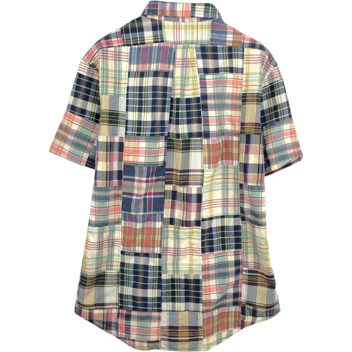 Ralph Lauren CUSTOM FIT Patchwork Short-Sleeve Button-Down Check Shirt, Men's Size L (approx.) cotton navy blue type Vintage Second Hand