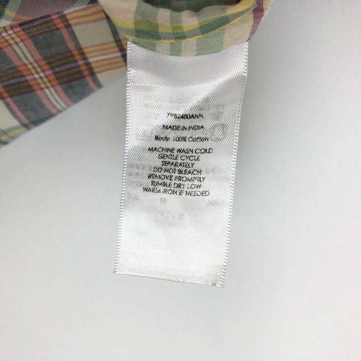 Ralph Lauren CUSTOM FIT Patchwork Short-Sleeve Button-Down Check Shirt, Men's Size L (approx.) cotton navy blue type Vintage Second Hand