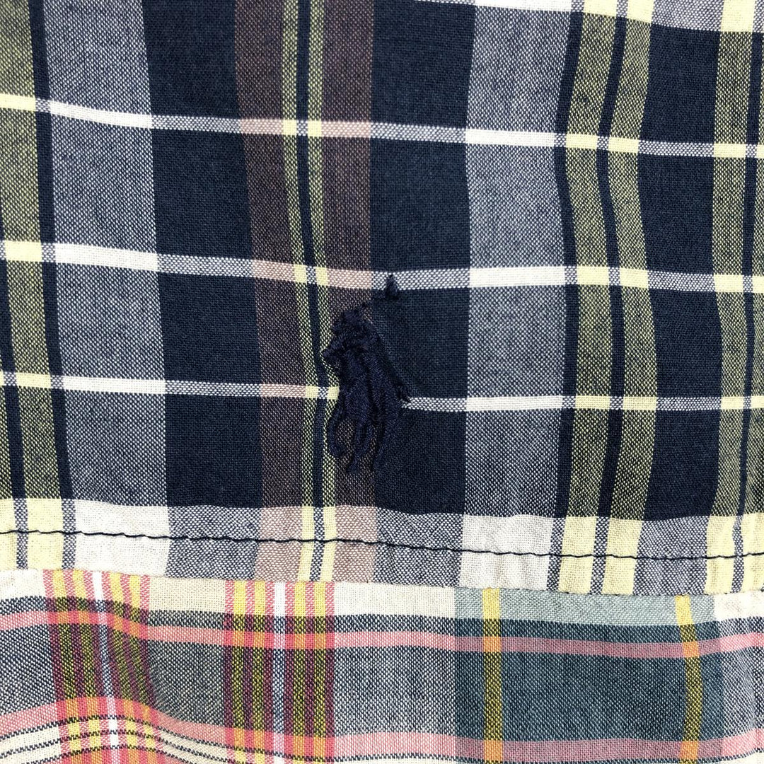 Ralph Lauren CUSTOM FIT Patchwork Short-Sleeve Button-Down Check Shirt, Men's Size L (approx.) cotton navy blue type Vintage Second Hand
