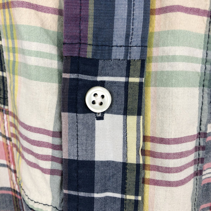Ralph Lauren CUSTOM FIT Patchwork Short-Sleeve Button-Down Check Shirt, Men's Size L (approx.) cotton navy blue type Vintage Second Hand
