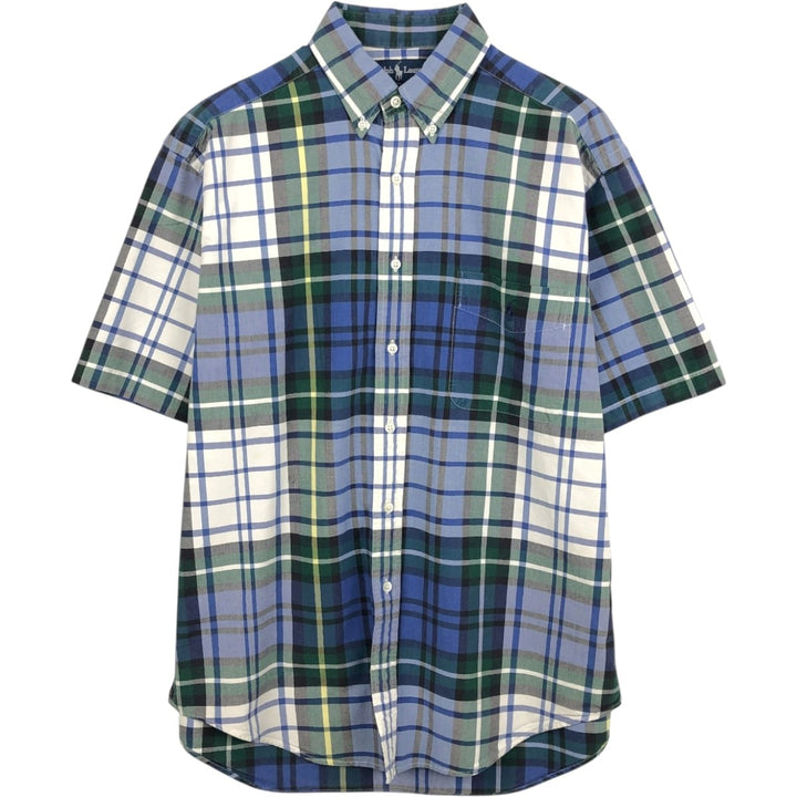Ralph Lauren BIG SHIRT Short-Sleeve Button-Down Check Shirt, Men's Size M (approx.) cotton Navy blue Vintage Second Hand