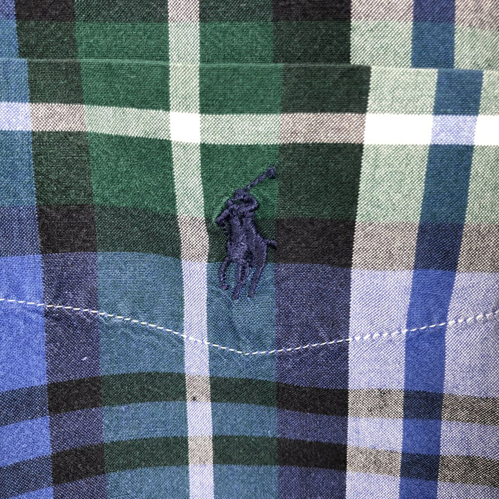 Ralph Lauren BIG SHIRT Short-Sleeve Button-Down Check Shirt, Men's Size M (approx.) cotton Navy blue Vintage Second Hand