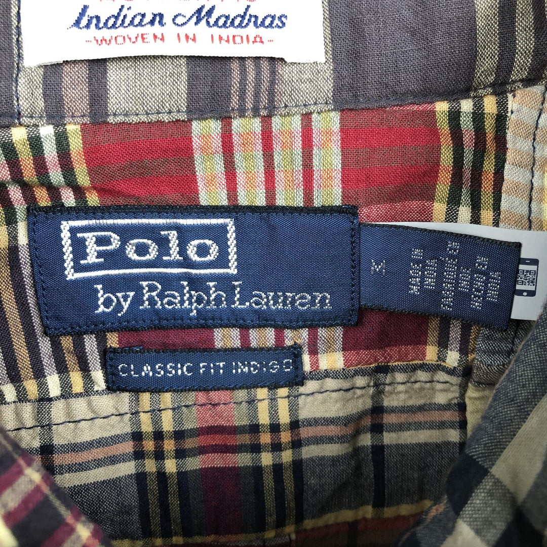 Ralph Lauren POLO by Ralph Lauren CLASSIC FIT INDIGO Patchwork Short-Sleeve Check Shirt (Men's Size M) unclear navy blue type Vintage Second Hand