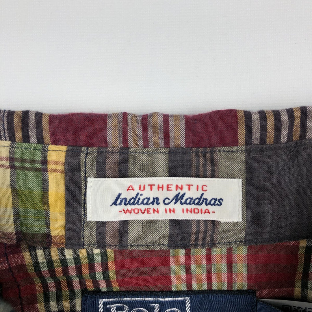 Ralph Lauren POLO by Ralph Lauren CLASSIC FIT INDIGO Patchwork Short-Sleeve Check Shirt (Men's Size M) unclear navy blue type Vintage Second Hand