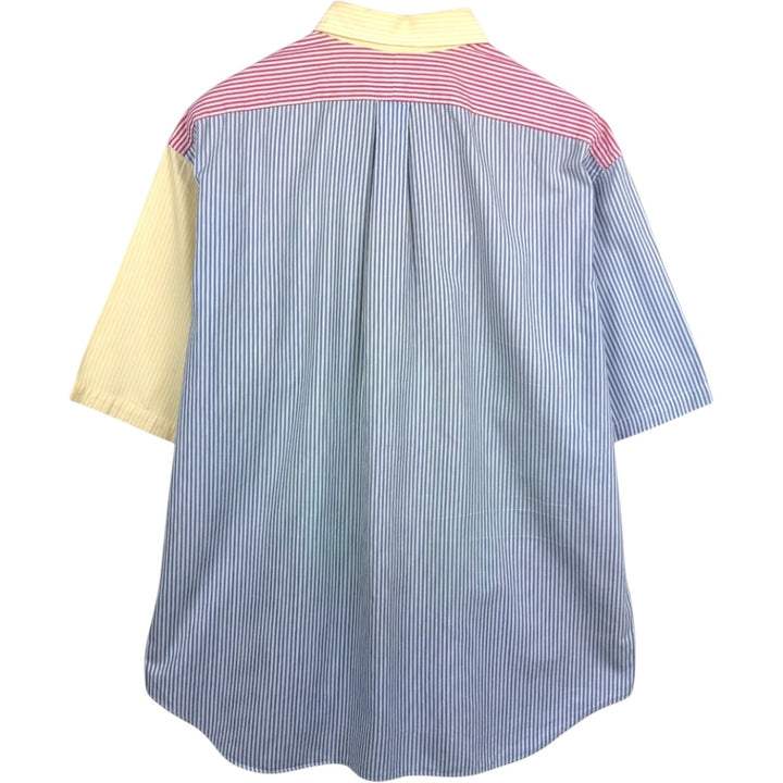 Ralph Lauren BIG SHIRT Crazy Pattern Short-Sleeve Button-Down Striped Shirt Men's Size XL (approx.) cotton red type Vintage Second Hand