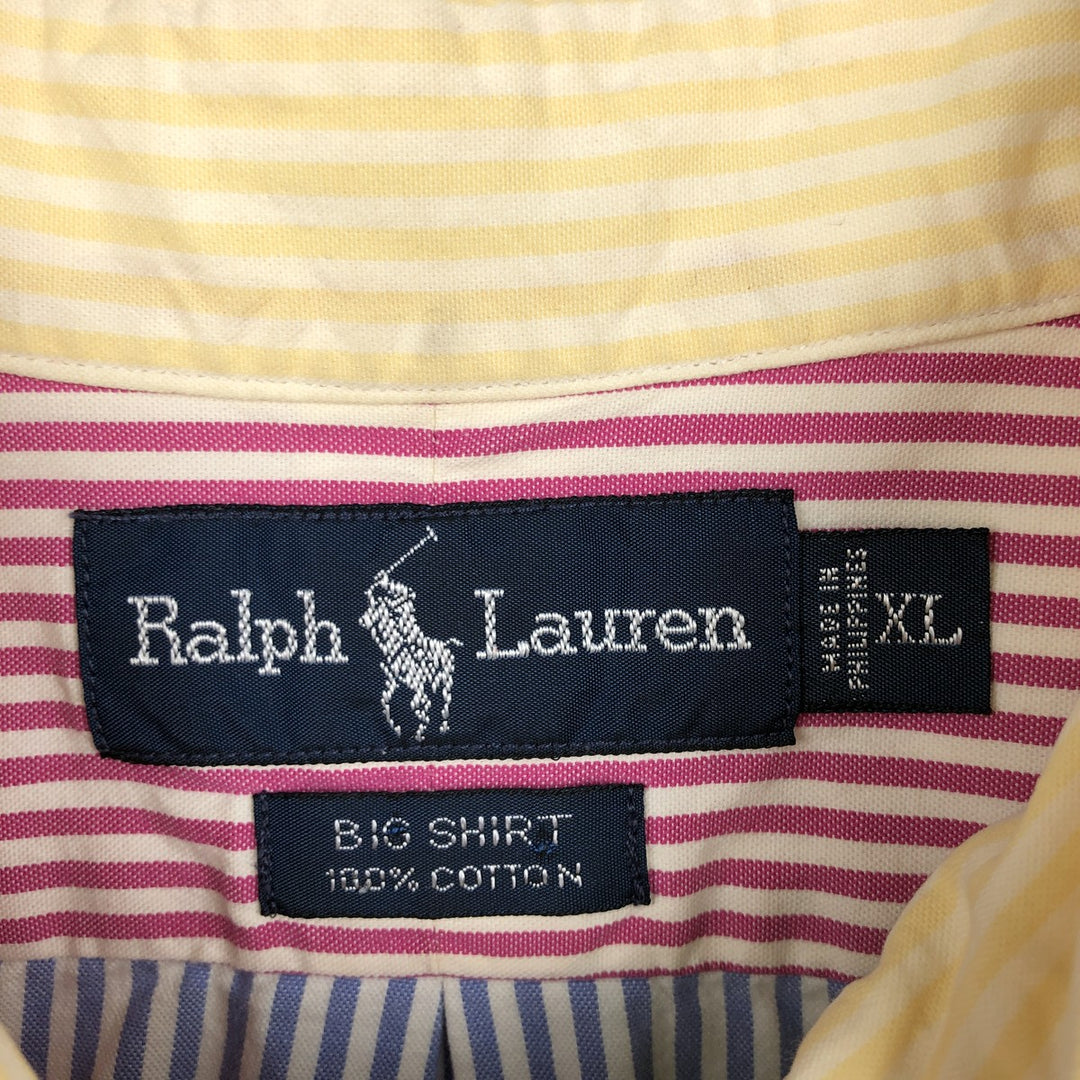 Ralph Lauren BIG SHIRT Crazy Pattern Short-Sleeve Button-Down Striped Shirt Men's Size XL (approx.) cotton red type Vintage Second Hand