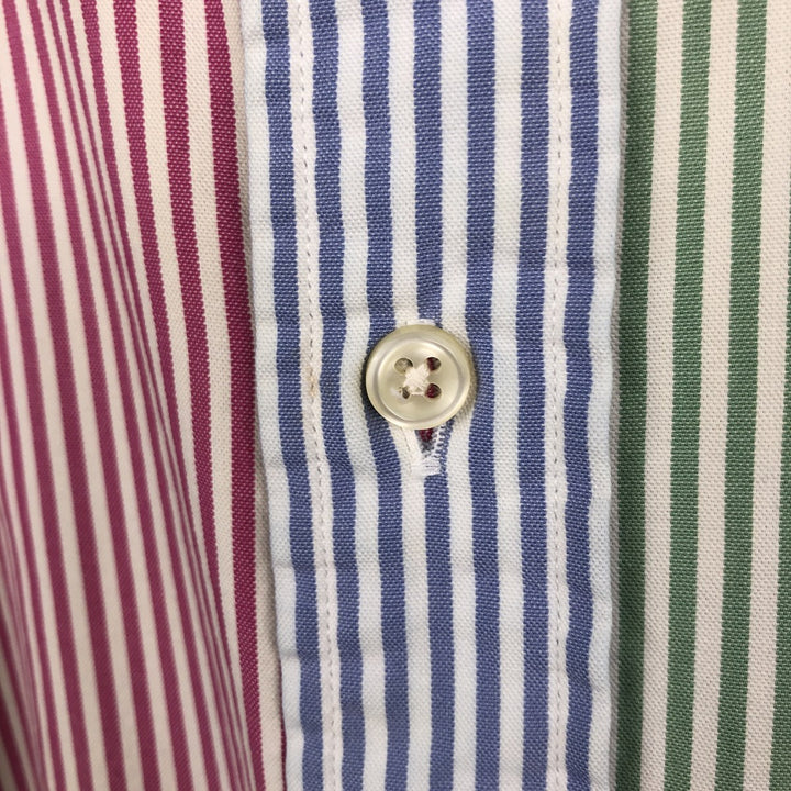 Ralph Lauren BIG SHIRT Crazy Pattern Short-Sleeve Button-Down Striped Shirt Men's Size XL (approx.) cotton red type Vintage Second Hand