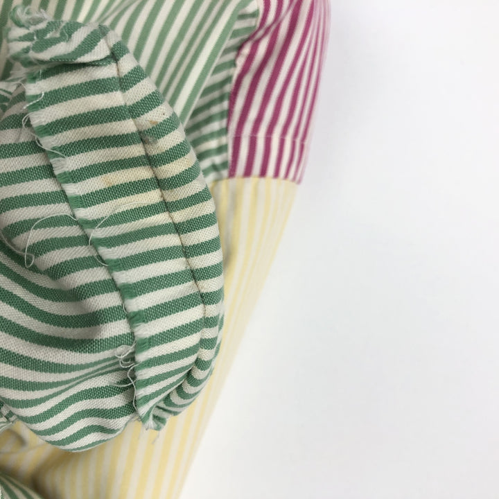 Ralph Lauren BIG SHIRT Crazy Pattern Short-Sleeve Button-Down Striped Shirt Men's Size XL (approx.) cotton red type Vintage Second Hand