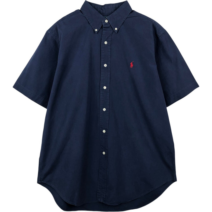 Ralph Lauren Classic Fit short sleeve button down shirt, men's size L cotton navy blue type Vintage Second Hand