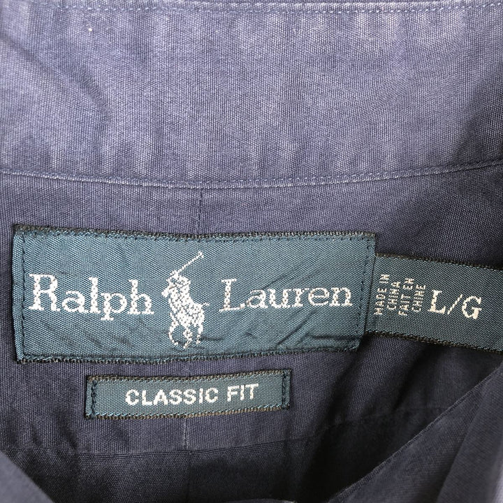 Ralph Lauren Classic Fit short sleeve button down shirt, men's size L cotton navy blue type Vintage Second Hand