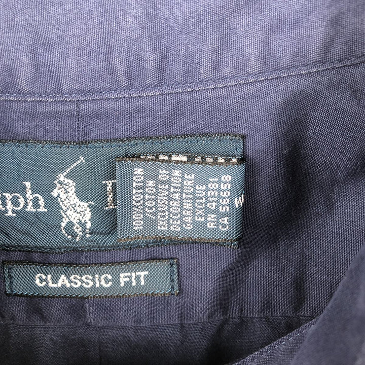 Ralph Lauren Classic Fit short sleeve button down shirt, men's size L cotton navy blue type Vintage Second Hand