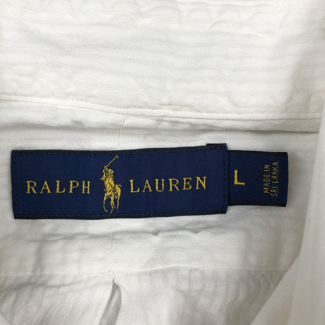Ralph Lauren Seersucker short sleeve button down shirt, men's size L cotton white type Vintage Second Hand