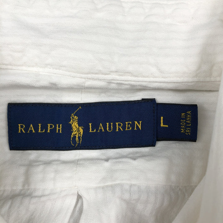 Ralph Lauren Seersucker short sleeve button down shirt, men's size L cotton white type Vintage Second Hand