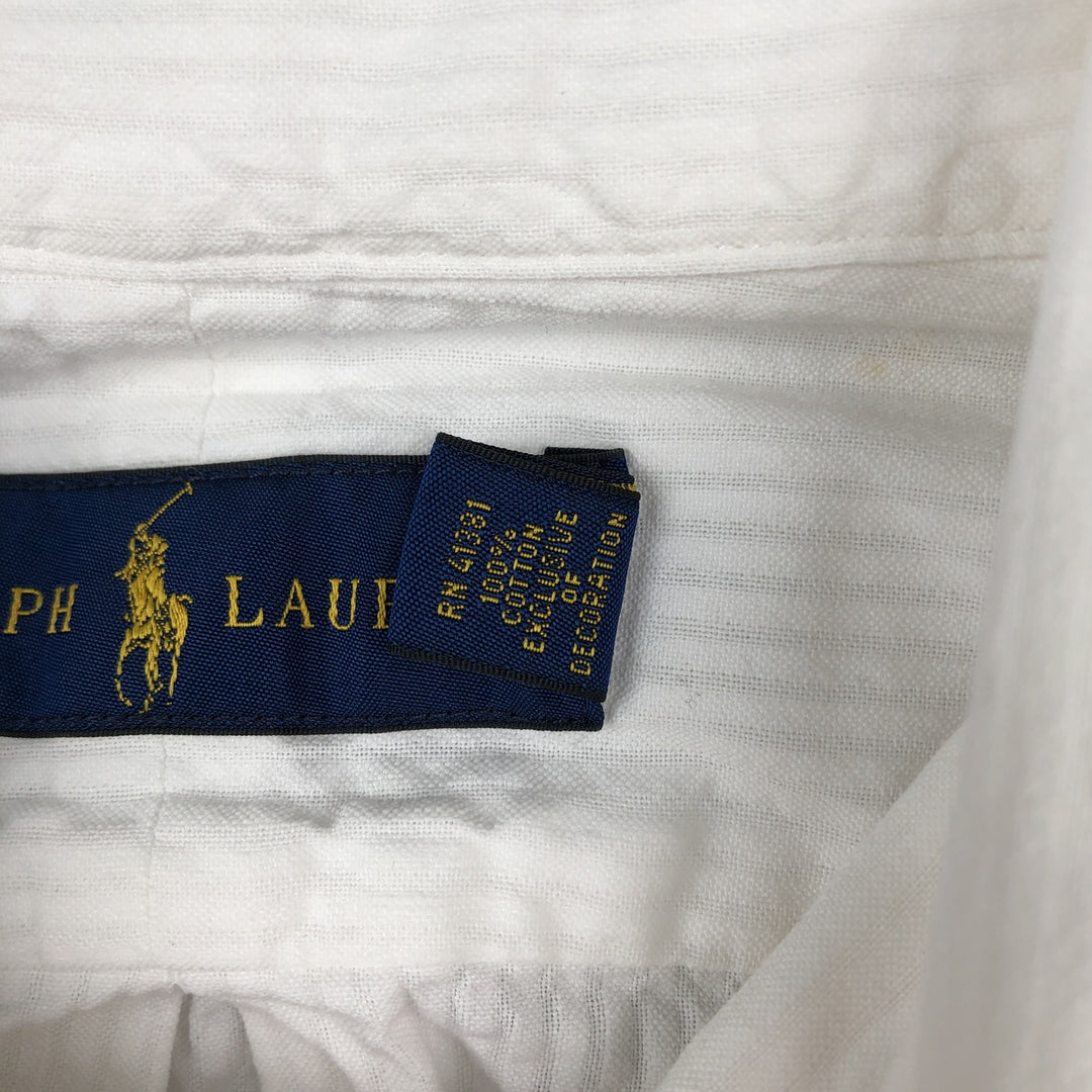 Ralph Lauren Seersucker short sleeve button down shirt, men's size L cotton white type Vintage Second Hand