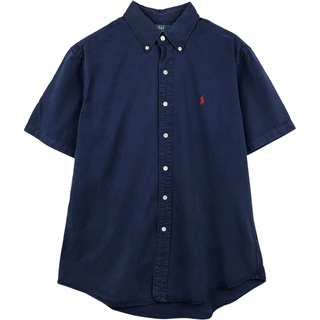 Ralph Lauren POLO by Ralph Lauren CUSTOM FIT short sleeve button down shirt, men's size L silk navy blue type Vintage Second Hand