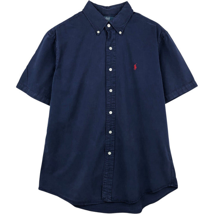 Ralph Lauren POLO by Ralph Lauren CUSTOM FIT short sleeve button down shirt, men's size L silk navy blue type Vintage Second Hand