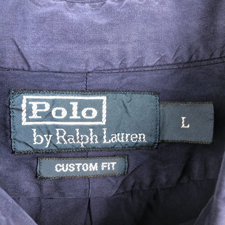 Ralph Lauren POLO by Ralph Lauren CUSTOM FIT short sleeve button down shirt, men's size L silk navy blue type Vintage Second Hand