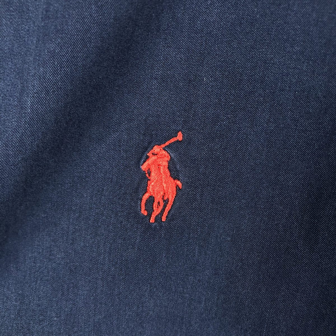 Ralph Lauren POLO by Ralph Lauren CUSTOM FIT short sleeve button down shirt, men's size L silk navy blue type Vintage Second Hand