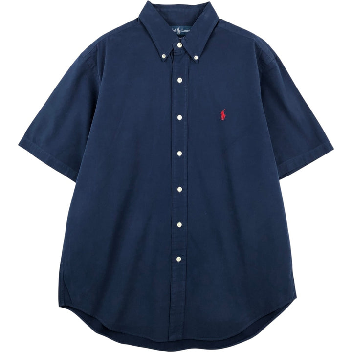 Ralph Lauren Classic Fit short sleeve button down shirt, men's size L cotton navy blue type Vintage Second Hand