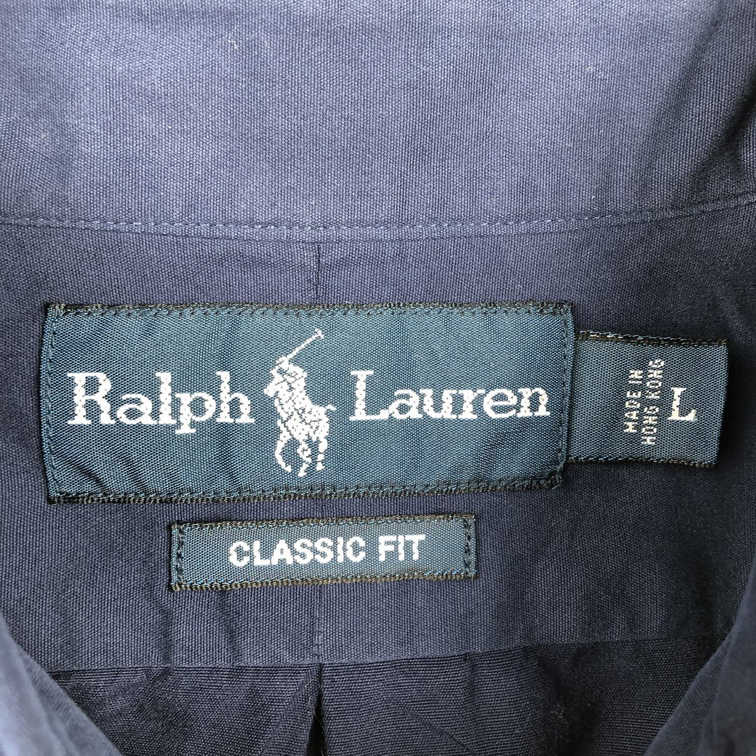 Ralph Lauren Classic Fit short sleeve button down shirt, men's size L cotton navy blue type Vintage Second Hand