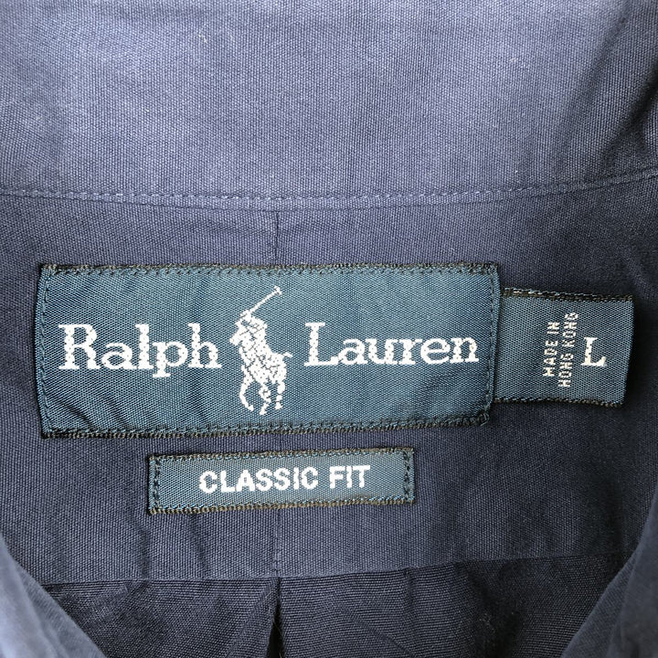 Ralph Lauren Classic Fit short sleeve button down shirt, men's size L cotton navy blue type Vintage Second Hand