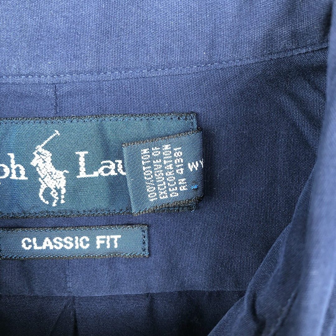 Ralph Lauren Classic Fit short sleeve button down shirt, men's size L cotton navy blue type Vintage Second Hand