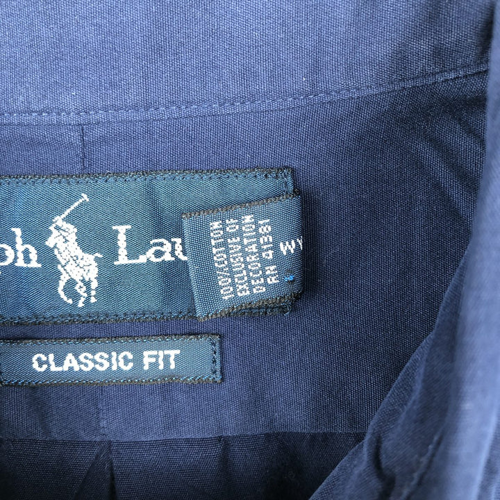 Ralph Lauren Classic Fit short sleeve button down shirt, men's size L cotton navy blue type Vintage Second Hand
