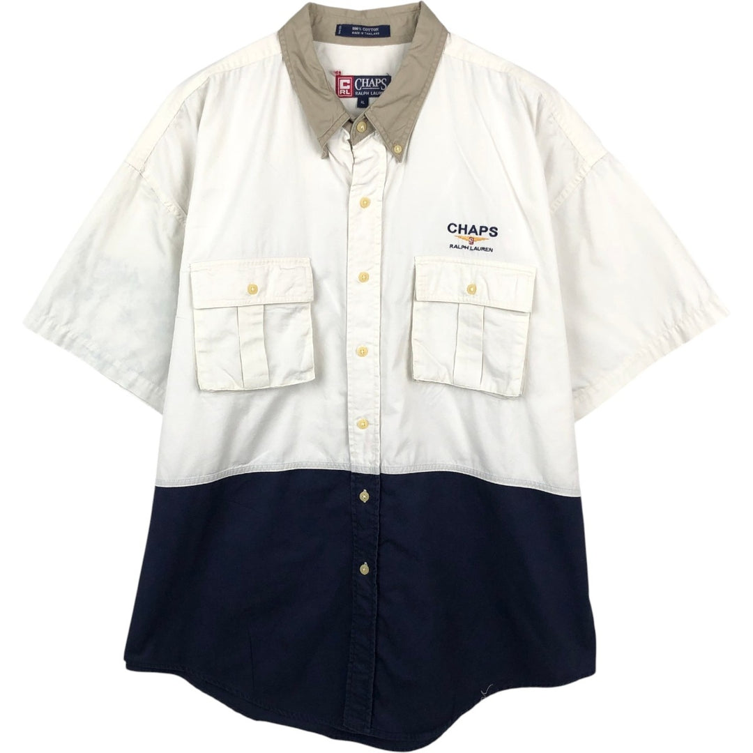 Ralph Lauren CHAPS short sleeve button down shirt for men, equivalent to XL cotton Beige type Vintage Second Hand