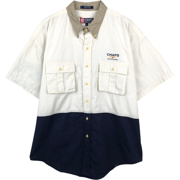 Ralph Lauren CHAPS short sleeve button down shirt for men, equivalent to XL cotton Beige type Vintage Second Hand