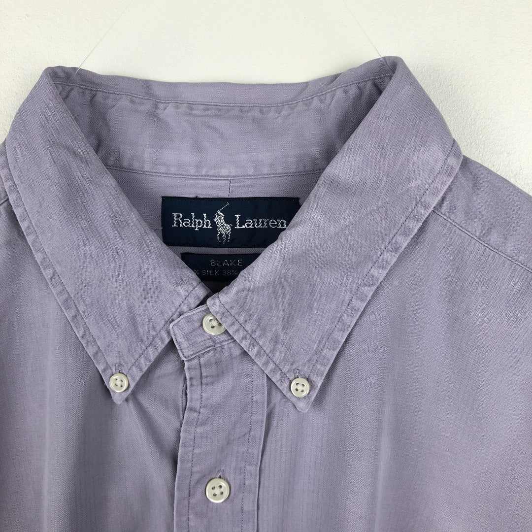 Ralph Lauren BLAKE short sleeve button down shirt, men's XL size silk purple type Vintage Second Hand