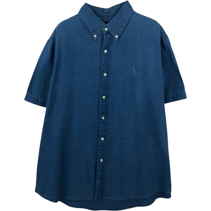 Ralph Lauren CLASSIC FIT INDIGO Short-Sleeve Button-Down Shirt, Men's Size XL (approx.) cotton Indigo Vintage Second Hand