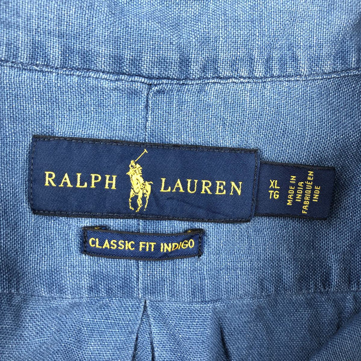 Ralph Lauren CLASSIC FIT INDIGO Short-Sleeve Button-Down Shirt, Men's Size XL (approx.) cotton Indigo Vintage Second Hand