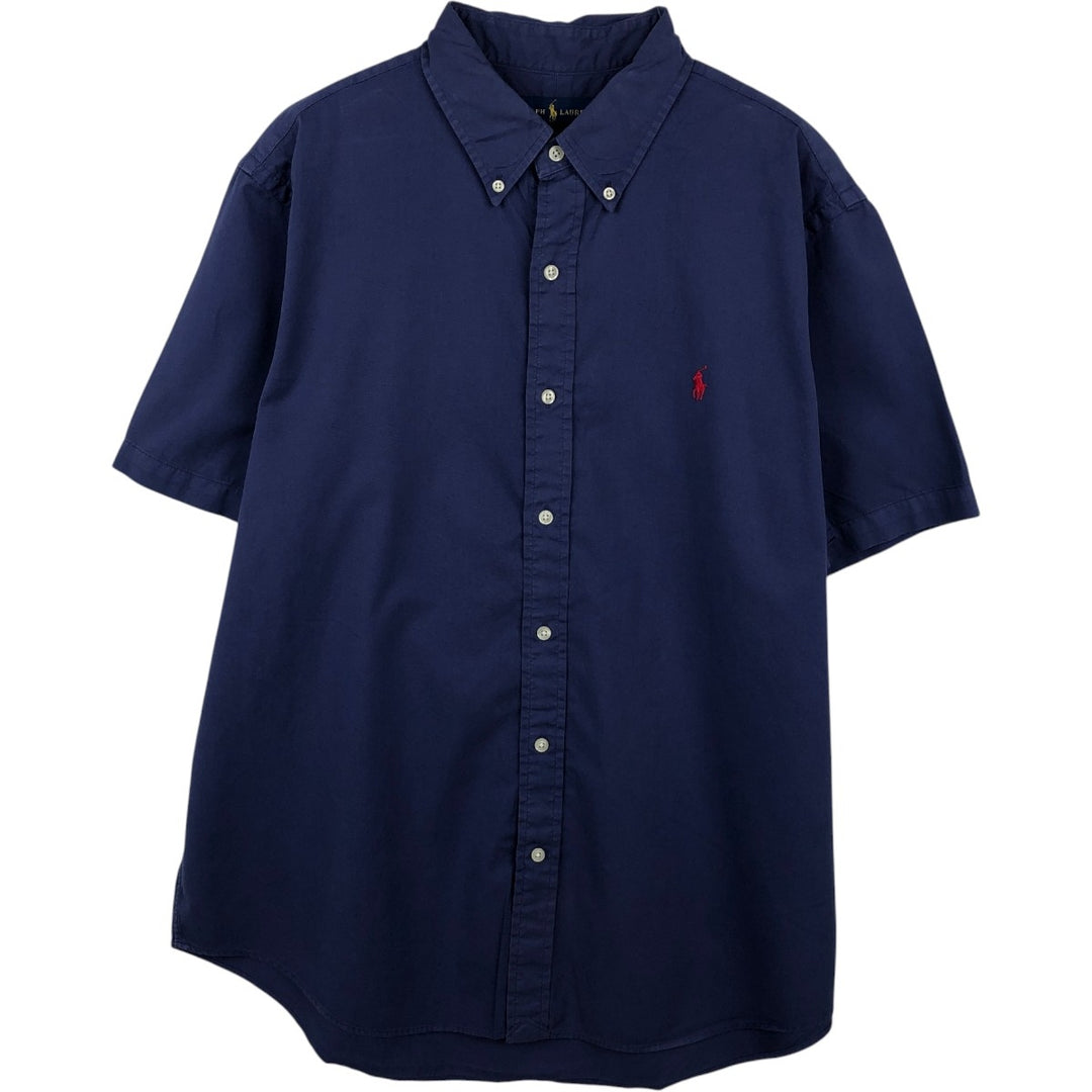 Ralph Lauren Featherweight Twill Short-Sleeve Button-Down Shirt, Men's Size XL (approx.) cotton navy blue type Vintage Second Hand
