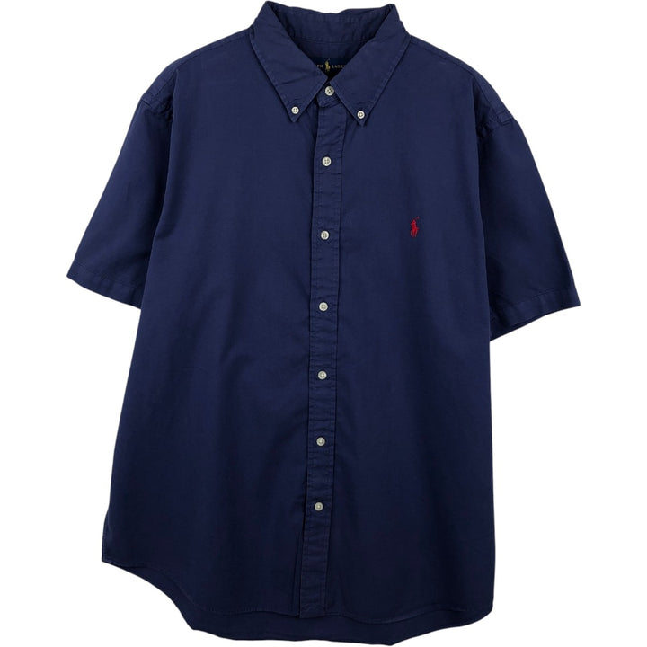 Ralph Lauren Featherweight Twill Short-Sleeve Button-Down Shirt, Men's Size XL (approx.) cotton navy blue type Vintage Second Hand
