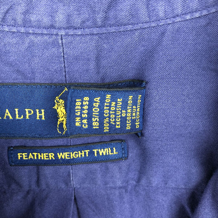 Ralph Lauren Featherweight Twill Short-Sleeve Button-Down Shirt, Men's Size XL (approx.) cotton navy blue type Vintage Second Hand