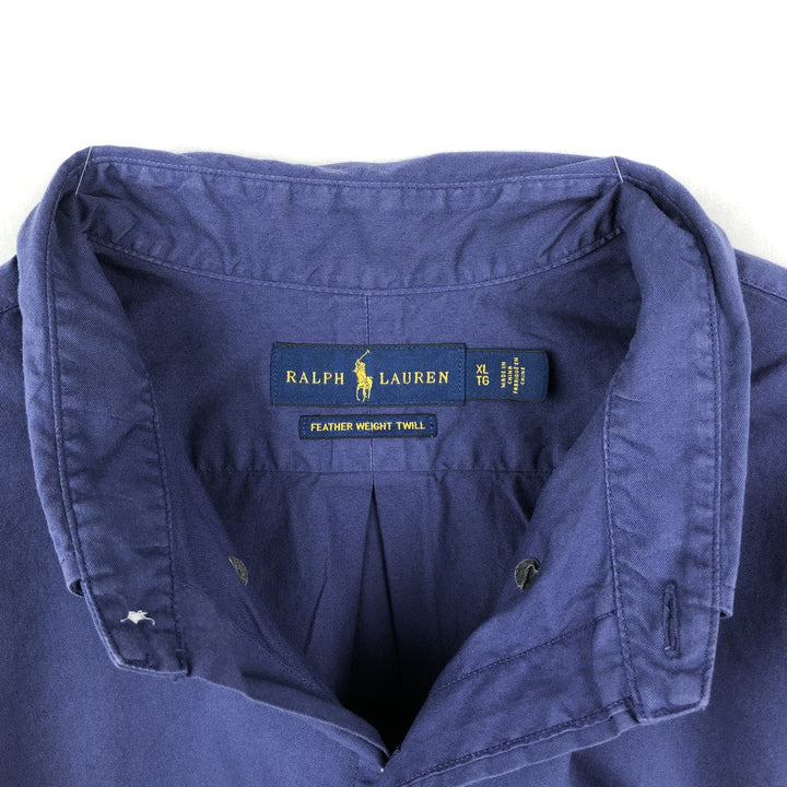 Ralph Lauren Featherweight Twill Short-Sleeve Button-Down Shirt, Men's Size XL (approx.) cotton navy blue type Vintage Second Hand