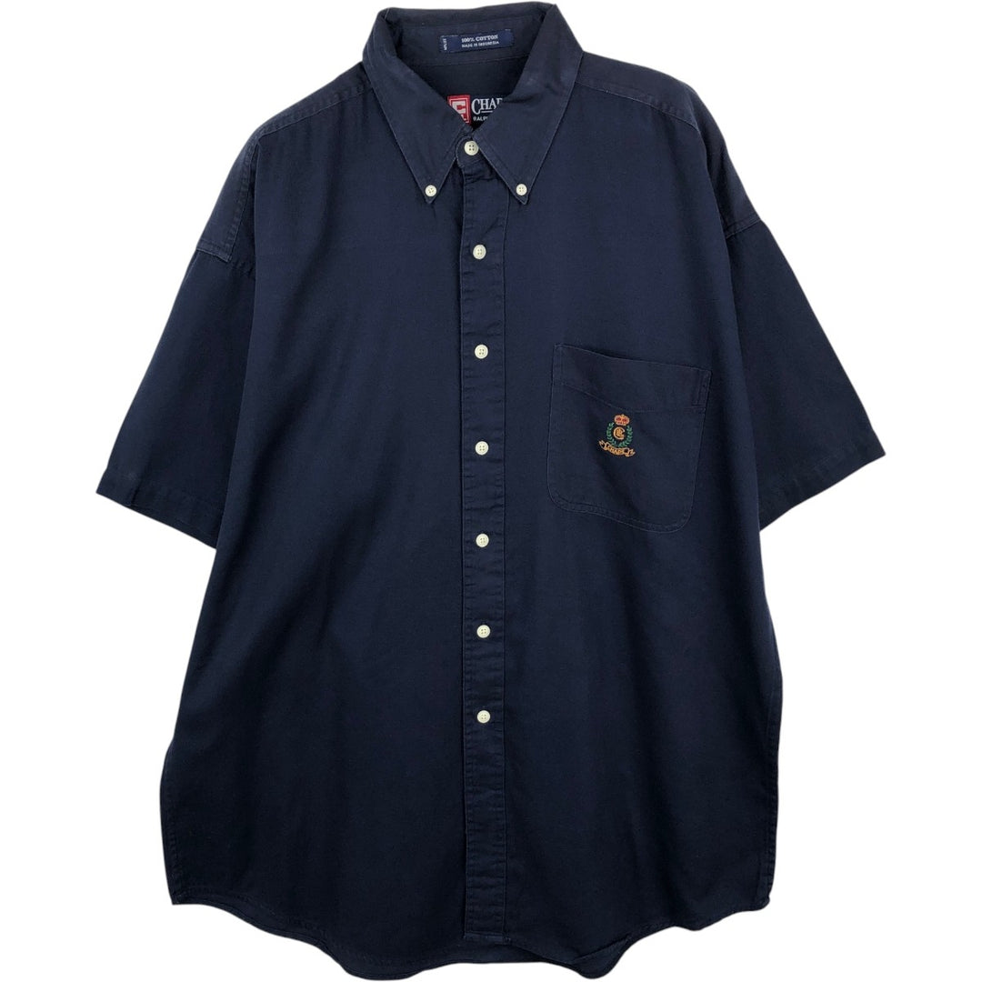 Ralph Lauren CHAPS short-sleeved button-down shirt, men's size L cotton navy blue type Vintage Second Hand