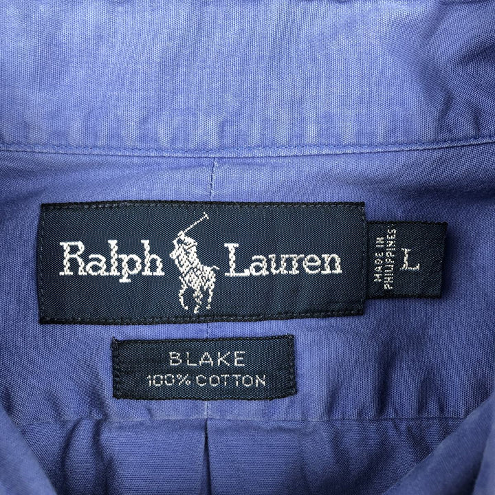 Ralph Lauren BLAKE short sleeve button down shirt, men's size L cotton blue type Vintage Second Hand