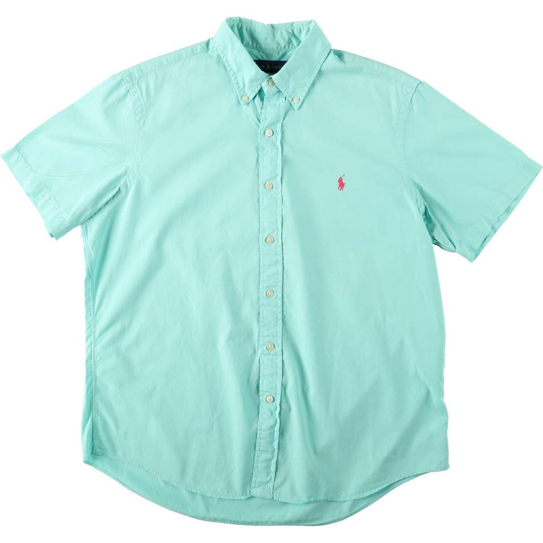Ralph Lauren POLO RALPH LAUREN short sleeve button down shirt men's size L cotton Emerald green Vintage Second Hand