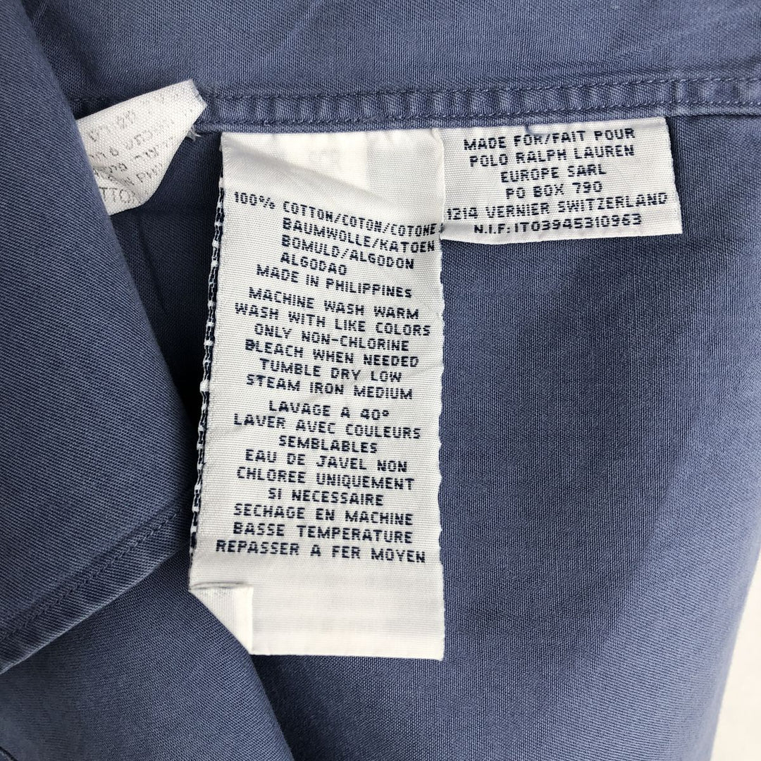 Ralph Lauren POLO by Ralph Lauren CUSTOM FIT short sleeve button down shirt, men's size L cotton blue type Vintage Second Hand