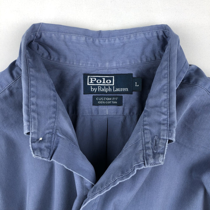 Ralph Lauren POLO by Ralph Lauren CUSTOM FIT short sleeve button down shirt, men's size L cotton blue type Vintage Second Hand