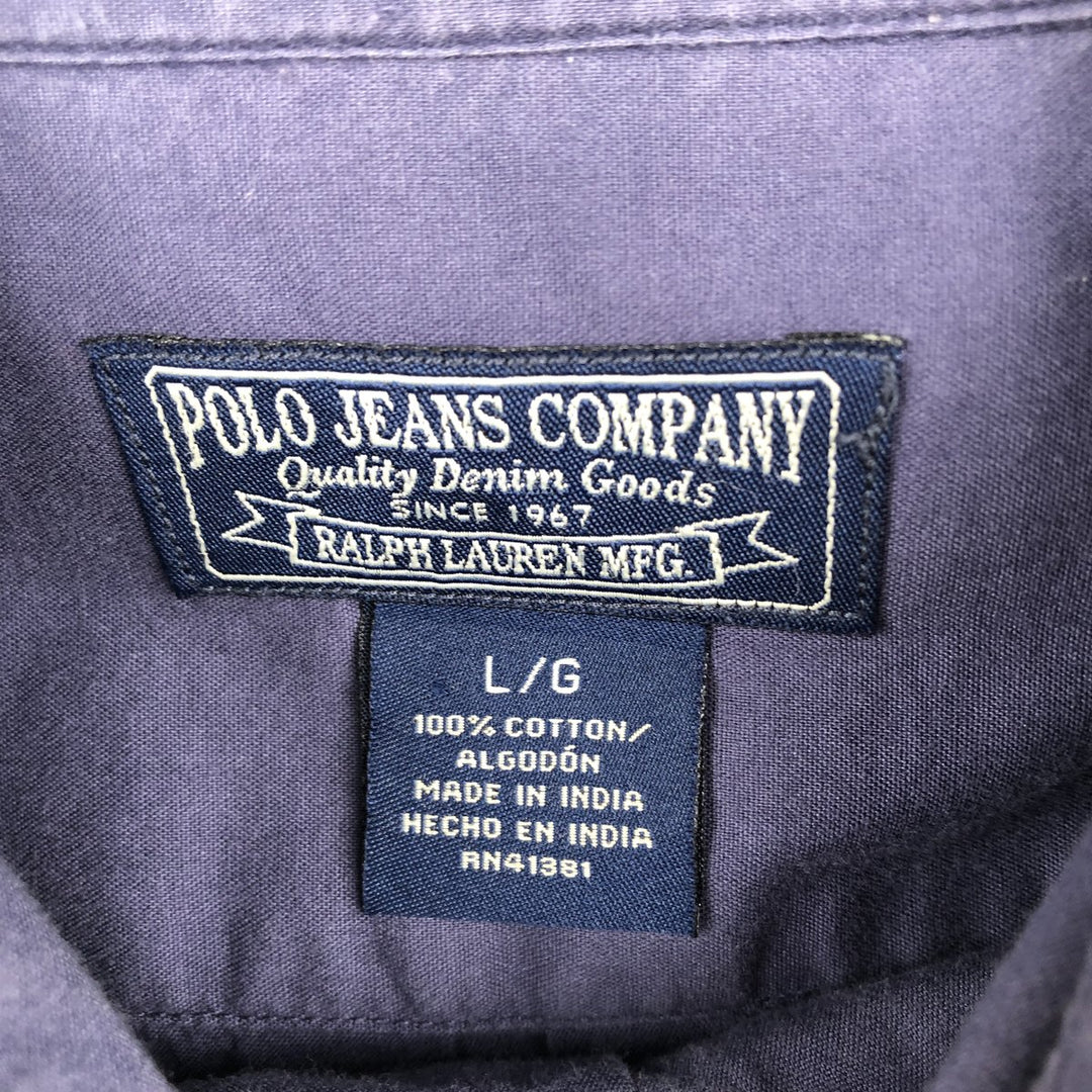Ralph Lauren POLO JEANS COMPANY Short-Sleeve Button-Down Shirt, Men's Size L (approx.) cotton navy blue type Vintage Second Hand