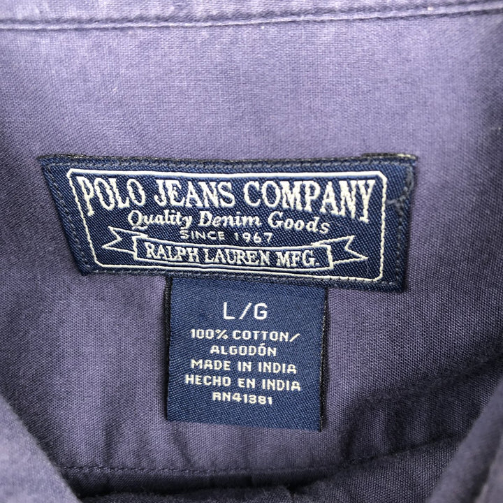 Ralph Lauren POLO JEANS COMPANY Short-Sleeve Button-Down Shirt, Men's Size L (approx.) cotton navy blue type Vintage Second Hand