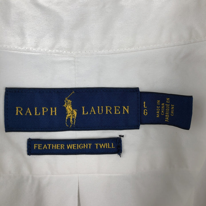 Ralph Lauren Featherweight Twill Short-Sleeve Button-Down Shirt, Men's Size L (approx.) cotton white type Vintage Second Hand
